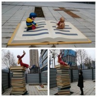 杭州校园景观书本不锈钢雕塑 女孩读书摆件